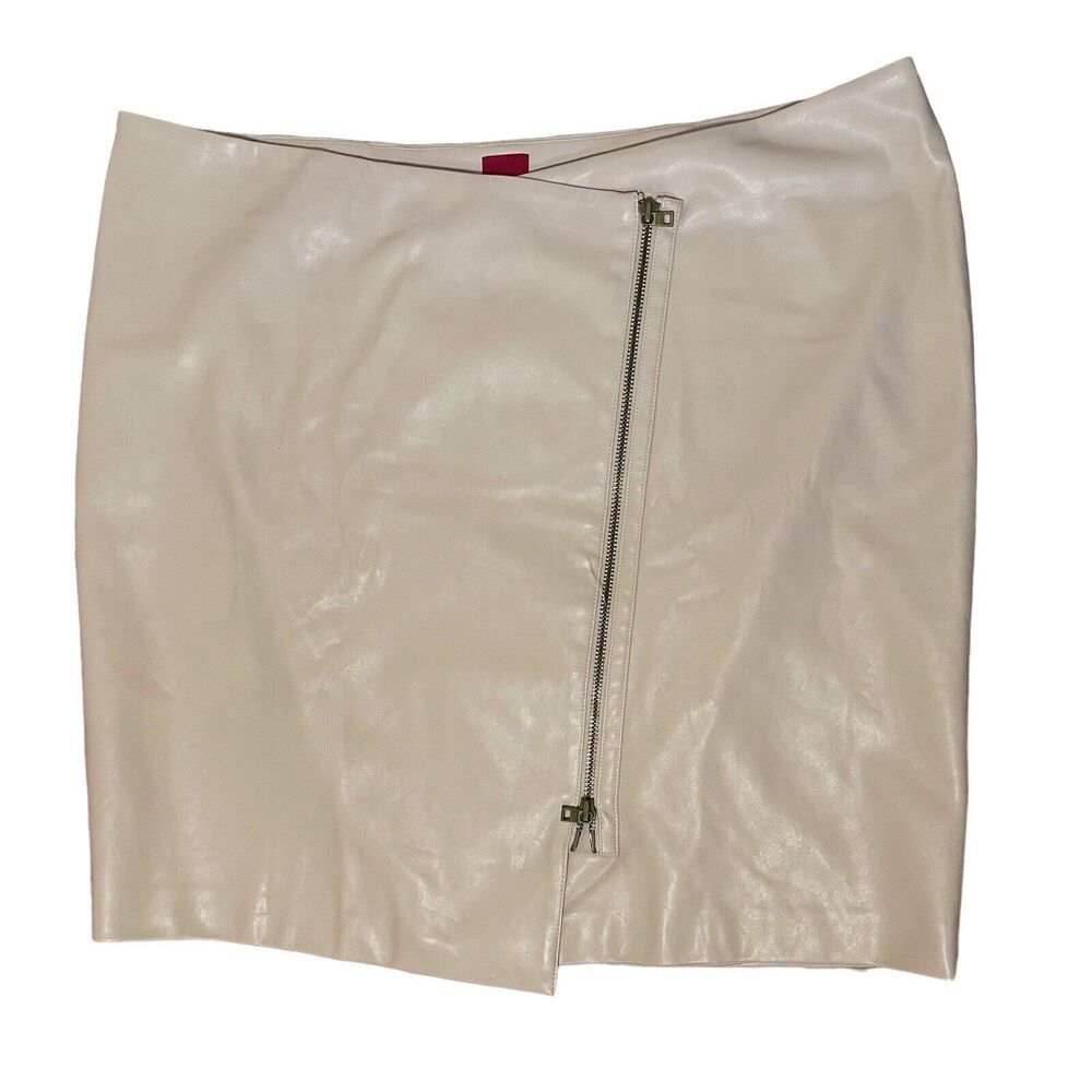 GILI Faux Leather Motorcycle Skirt 24 p QVC BUTTERY SOFT Beige Zipper Close Wrap